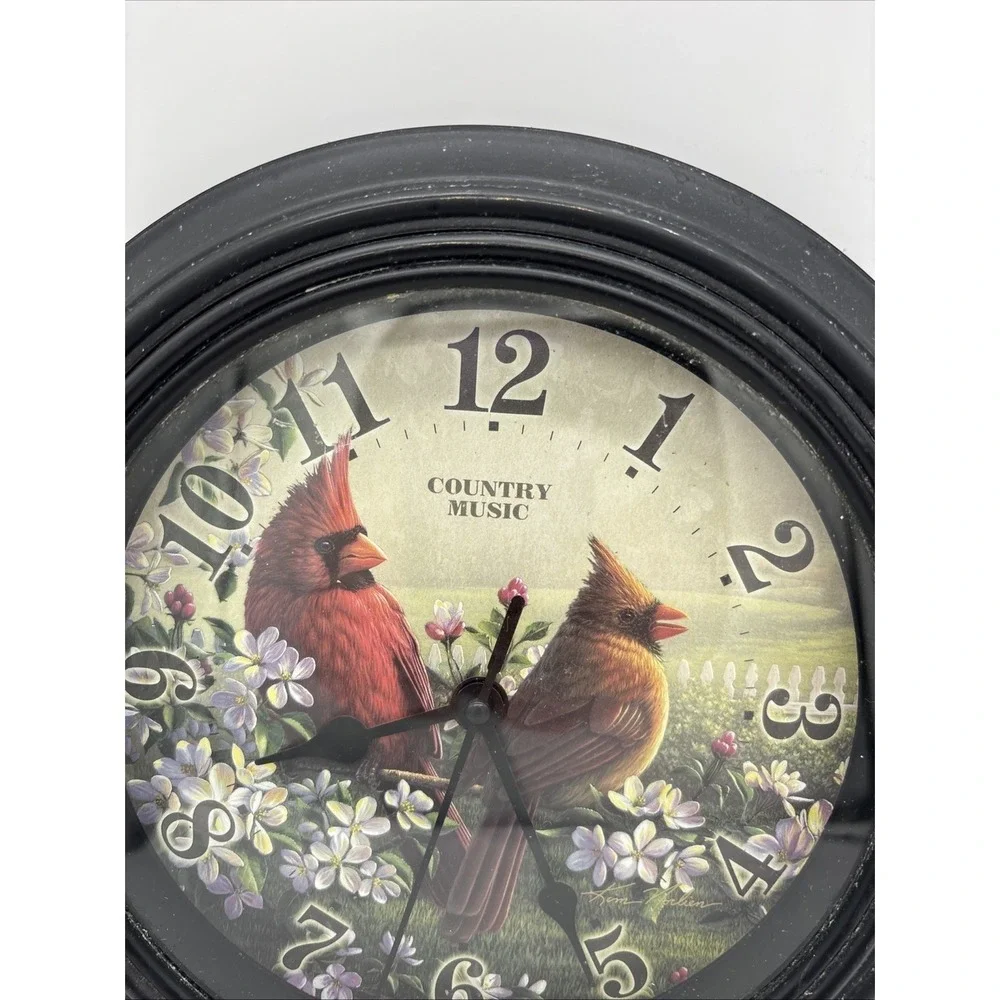 Northern Cardinal Wall Clock With Floral Background ( Country Music )